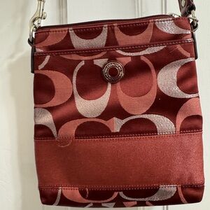 Coach Signature Small Crossbody Bag in Wine and Rose